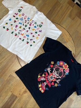 White Embroidered Mexican Tee and Black Sugar Skull Graphic Tee